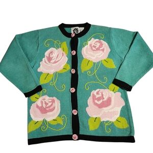 Storybook Knits Embroidered & 3-D Rose Vine Cardigan | Size Medium